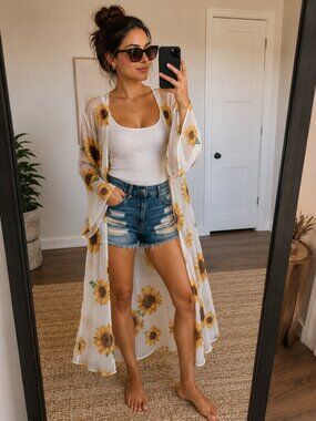 CARAMELA SUNFLOWER LONG CARDIGAN/COVER UP